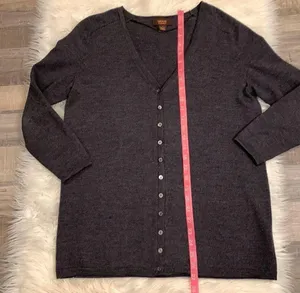 wool button front sweater charcoal gray L thumbnail 6