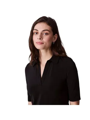 NWT Calvin Klein Womens Crepe Jersey Polo Shirt Knit 44C221G Black L thumbnail 3