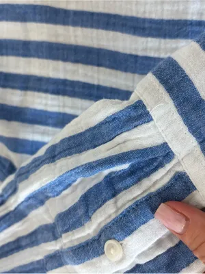 NWT J. Crew Blue and White Vertical Stripe Linen Button-Down Shirt thumbnail 6