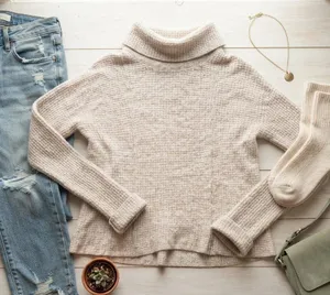 Free People Sidewinder Wool Sweater 100% Wool Turtleneck Beige XS thumbnail 1