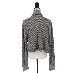 Free People BK Thermal Turtleneck Cropped Top Wine Red White‎ L thumbnail 10