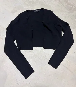 7 for all mankind Black Cropped Open-Front cardigan Sweater XS thumbnail 1