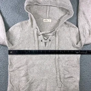 Hollister Baja Hoodie‎ Women S Oatmeal Beige Knit Lace Up Coastal Boho Pullover thumbnail 12