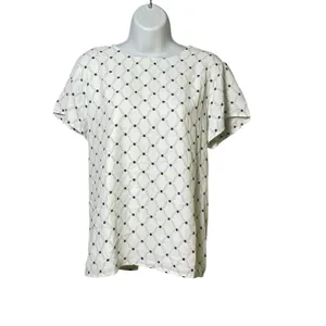 Ann Taylor Womens Blue White Floral Trellis Keyhole Back Blouse Top Size M SP26 thumbnail 3