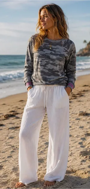 PJ Salvage Gray Camo Pullover with Pink-Trim Cuffs Super Soft thumbnail 1