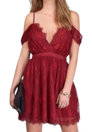 TOBI Burgundy Red Lace Sexy V Neck Mini Dress Size Small thumbnail 1
