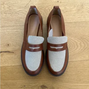 LOFT - Canvas Lug Sole Penny Loafers in Brown & Off White thumbnail 4
