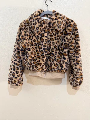 Altar’d State Leopard Faux Fur Jacket XXS Cropped Zip Up Animal Print thumbnail 3