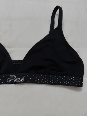 PINK Victoria’s Secret Rhinestone Elastic Bralette Black Large thumbnail 3