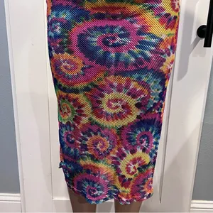 NYC women’s L mesh swim coverup Multicolor Knit Fabric Tye dye side slit thumbnail 5