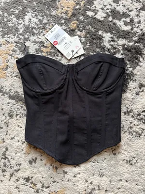 Zara Black Strapless Corset Bodysuit Top thumbnail 2