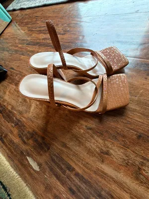 Tan Faux Snakeskin Square Toe Block Heel Sandals Size 36 thumbnail 4