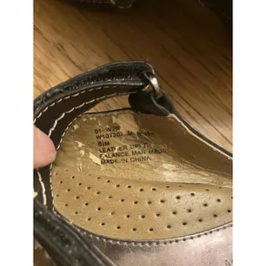 White Mountain Black Leather Mary Jane Wedge Heel Hook & Loop Strap 8.5M thumbnail 4