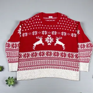 Fat Face UK Wool Blend Fair Isle Red Cream Reindeer Ski Resort Sweater Size 18 thumbnail 2