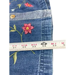 VTG 90s Bobbie Brooks Embroidered Floral Mixed Denim Shirt Button Up L Boho thumbnail 9