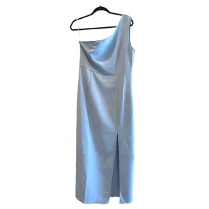 SHEIN One Shoulder Midi Dress Blue Slit Elegant Minimalist Women Size‎ L thumbnail 2