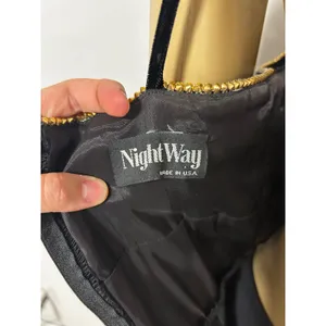 Vintage Night Way Black Velvet Peplum Dress Rhinestone Bow Halter 80s Glam 12 thumbnail 7