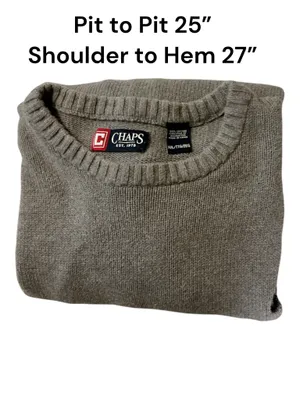 Chaps Mens Crewneck Sweater Gray 100% Cotton Long Sleeve Classic Knit XXL thumbnail 3