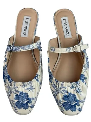 Steve Madden Cream and Blue Floral Mary Jane Flats thumbnail 1