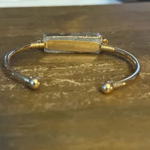 Gold tone white druzy cuff bangle bracelet thumbnail 4