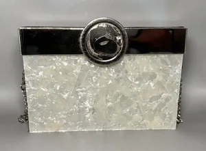 Zara Clutch Bag Womens Silver White Acrylic Shell Purse Chain Shoulder Evening thumbnail 1