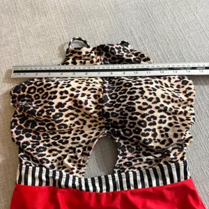 Leopard Print Cut Out‎ One Piece Swimsuit Red Bottom Striped Waistband Monokini thumbnail 4