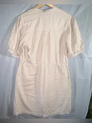 Ophelia‎ Roe Linen Blend Utility Dress Lg Beige Tie Waist Pockets Short Sleeves thumbnail 6