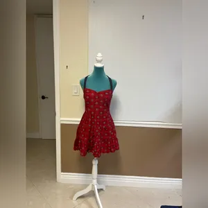 Free People Floral‎ Halter Mini Dress Anthropologie Pin Up Style Red Gray Size 6 thumbnail 4