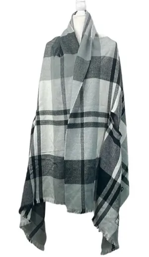 Shawl Vest with arm holes pockets Window Pane plaid oversized black gray white thumbnail 1
