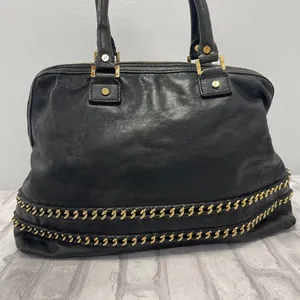 Tory Burch Top Handle Satchel in Black Leather w/ Gold-tone Chain - Preowned thumbnail 2