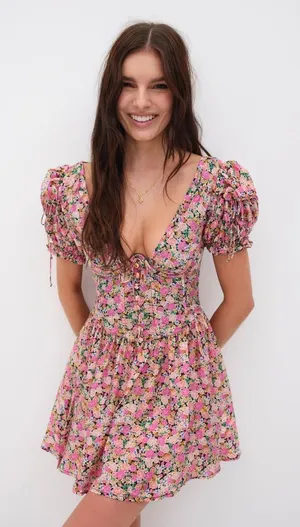 For Love and Lemons Paulina Mini Dress in Pink Floral Size XS Bustier Style thumbnail 1