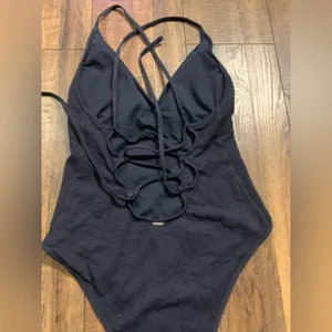Abercrombie navy ribbed lace up back one piece bathing suit or bodysuit nwot $80 thumbnail 5