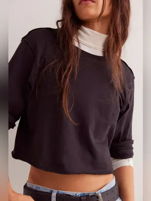 NWOT Free People We The Free The Perfect Long-Sleeve Tee - Black - medium thumbnail 3