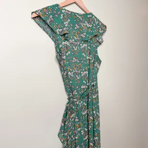 Max Studio Floral Short Ruffle Sleeve Wrap Maxi Dress Green Yellow White Small thumbnail 4