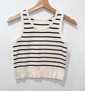 Eternal Fashion Women's Cropped Striped Vest Top Size L EUC thumbnail 1