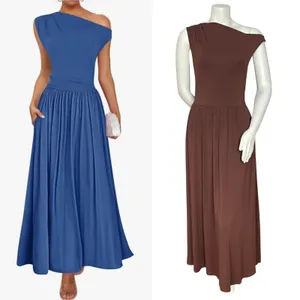 Zesica Dress Off One Shoulder Dropped Waist Brown Clingy Fitted Small Sleeveless thumbnail 2