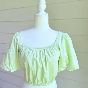 Copper Key Gingham Green Cropped Top with Puff Sleeves Size Small thumbnail 2