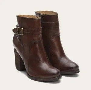 Frye • Patty Riding Bootie brown leather Redwood ankle boot heeled strap buckle thumbnail 1