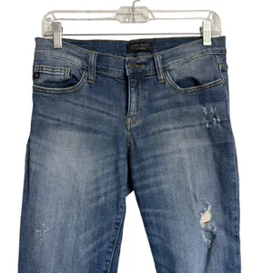 Judy Blue Distressed Skinny Jeans Blue Mid Rise Raw Hem Cuffed‎ Denim 30x28 thumbnail 3