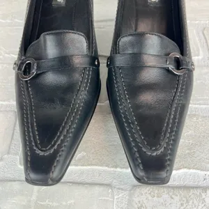 ECCO Loafer Pumps Women 7.5 38 Black Leather Pointed Toe Block Heel Strap Office thumbnail 8