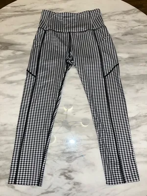 Black White Gingham Leggings Athletic Yoga Pants Small Checkered thumbnail 1