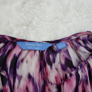 Simply Vera Vera Wang Pink Purple Watercolor Split Neck Boho Blouse Top Size L thumbnail 4