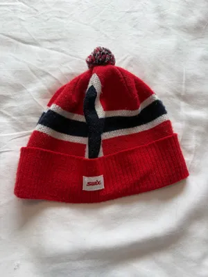 Swix Red Pom Beanie with Navy & White Flag Detail thumbnail 2