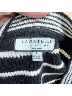 Bagatelle Striped Cardigan Sweater Preppy French Girl Black Ivory Size Large thumbnail 8