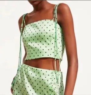 Zara Polka Dot Crop Top in Mint Green Adjustable Tie Strap- Size Small thumbnail 1