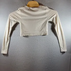 1622 | Lululemon‎ Ebb to Street Ribbed Cropped Long Sleeve Top Cream Womens 8 thumbnail 2
