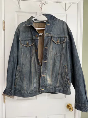 Old Navy Blue Distressed Fadded Denim Jacket with Button Front thumbnail 1