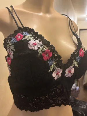 Victoria's Secret Black Lace Bralette with Multicolor Floral Embroidery thumbnail 2