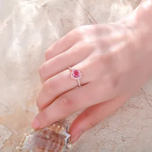 14K Rose Gold Plated Adjustable Pink Gemstone Crystal Love Heart Ring for Women thumbnail 3