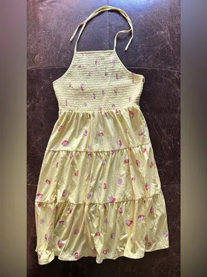 Nordstrom Abound Tiered Halter Dress in Yellow with Strawberries Smocked Back thumbnail 3